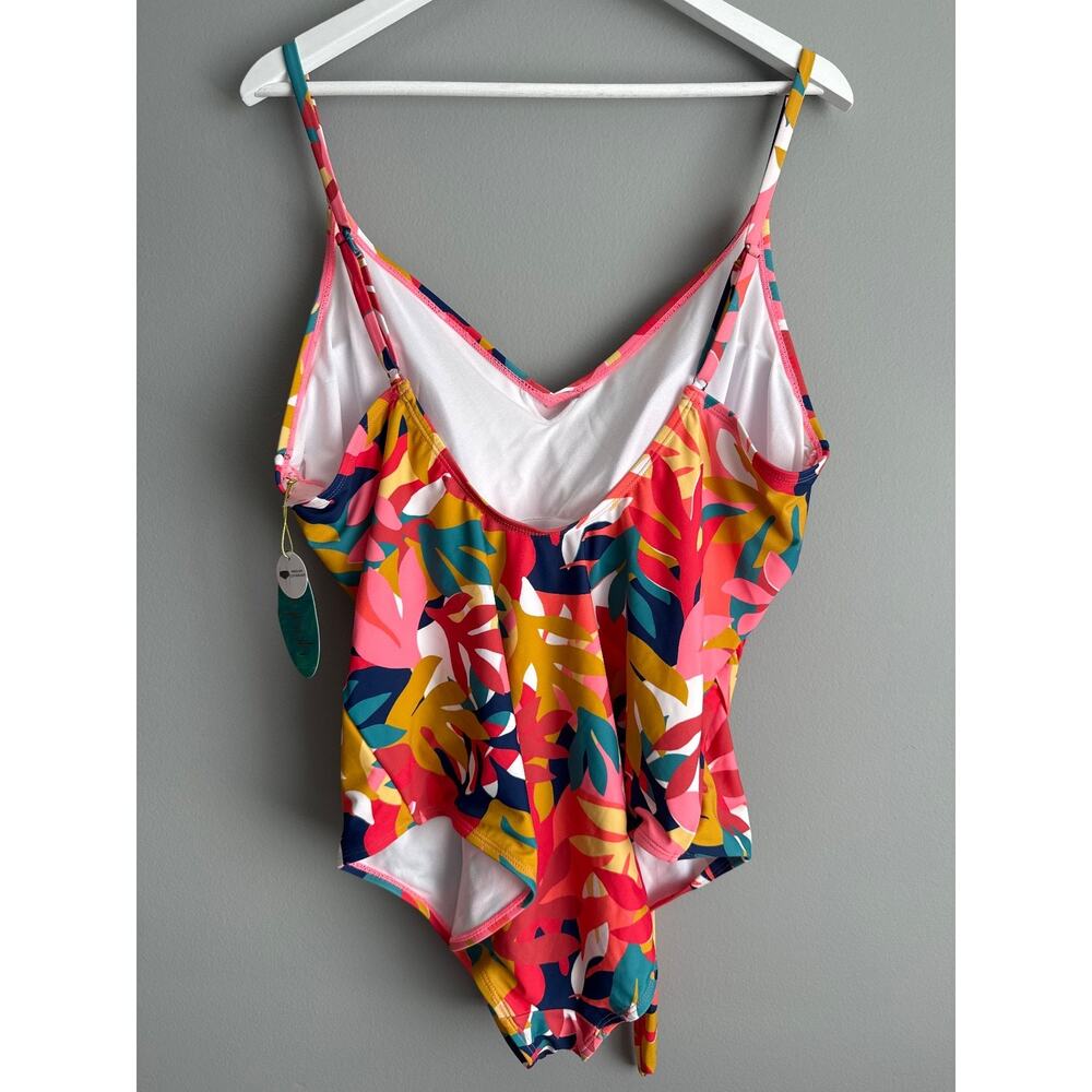 NWT Mynah One Piece Swimsuit XXL Tropical Floral V-Neck Tie Front Plus Size - Picture 4 of 6